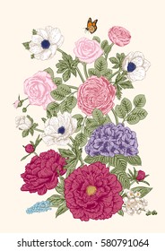 Bouquet of flowers. Wedding card. Vector illustration.