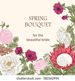 Bouquet of flowers. Wedding card. Vector illustration.