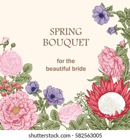 Bouquet of flowers. Wedding card. Vector illustration.