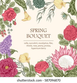Bouquet of flowers. Wedding card. Vector illustration.