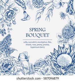 Bouquet of flowers. Wedding card. Vector illustration.