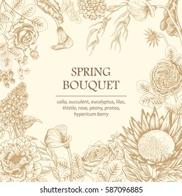Bouquet of flowers. Wedding card. Vector illustration.