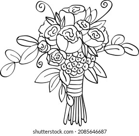 bouquet of flowers, wedding hand drawn vector isolated on bright background. Concept for logo, cards
