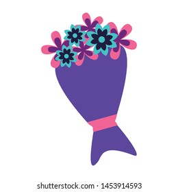 bouquet flowers wrapped paper decoration vector illustration