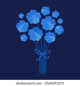 bouquet of forget-me-nots on a blue background. poster with blue flowers