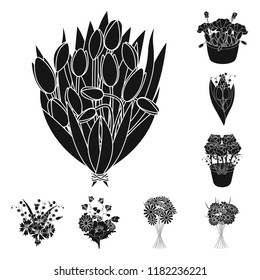 A bouquet of fresh flowers black icons in set collection for design. Various bouquets vector symbol stock web illustration.
