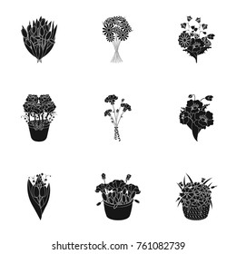 A bouquet of fresh flowers black icons in set collection for design. Various bouquets vector symbol stock web illustration.