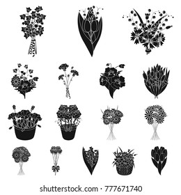 A bouquet of fresh flowers black icons in set collection for design. Various bouquets vector symbol stock web illustration.