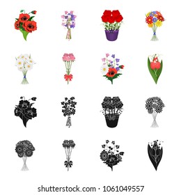 A bouquet of fresh flowers black,cartoon icons in set collection for design. Various bouquets vector symbol stock web illustration.