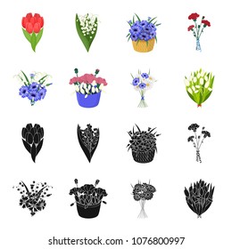 A bouquet of fresh flowers black,cartoon icons in set collection for design. Various bouquets vector symbol stock web illustration.