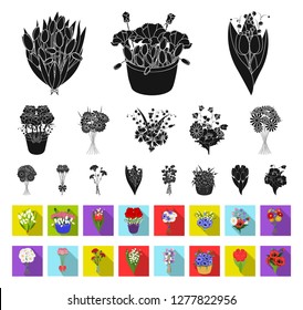 A bouquet of fresh flowers black,flat icons in set collection for design. Various bouquets vector symbol stock web illustration.