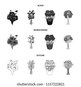 A bouquet of fresh flowers black,monochrome,outline icons in set collection for design. Various bouquets vector symbol stock web illustration.