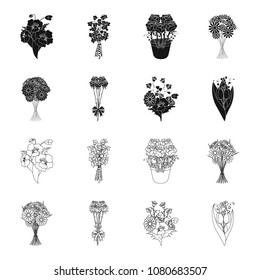 A bouquet of fresh flowers black,outline icons in set collection for design. Various bouquets vector symbol stock web illustration.