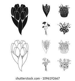 A bouquet of fresh flowers black,outline icons in set collection for design. Various bouquets vector symbol stock web illustration.