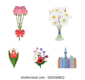 A bouquet of fresh flowers cartoon icons in set collection for design. Various bouquets vector symbol stock web illustration.