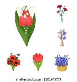 A bouquet of fresh flowers cartoon icons in set collection for design. Various bouquets vector symbol stock web illustration.