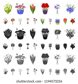 A bouquet of fresh flowers cartoon icons in set collection for design. Various bouquets vector symbol stock web illustration.