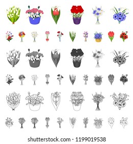 A bouquet of fresh flowers cartoon icons in set collection for design. Various bouquets vector symbol stock web illustration.