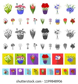 A bouquet of fresh flowers cartoon icons in set collection for design. Various bouquets vector symbol stock web illustration.