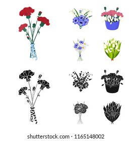 A bouquet of fresh flowers cartoon,black icons in set collection for design. Various bouquets vector symbol stock web illustration.