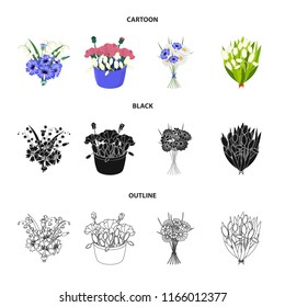 A bouquet of fresh flowers cartoon,black,outline icons in set collection for design. Various bouquets vector symbol stock web illustration.