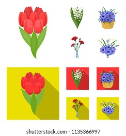 A bouquet of fresh flowers cartoon,flat icons in set collection for design. Various bouquets vector symbol stock web illustration.