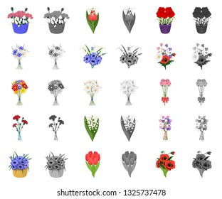 A bouquet of fresh flowers cartoon,monochrom icons in set collection for design. Various bouquets vector symbol stock web illustration.