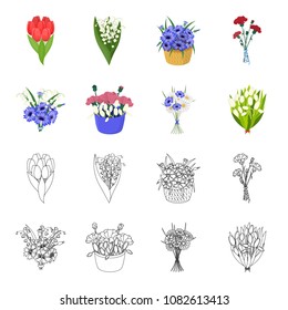 A bouquet of fresh flowers cartoon,outline icons in set collection for design. Various bouquets vector symbol stock web illustration.