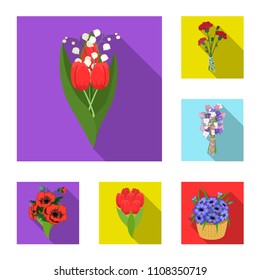 A bouquet of fresh flowers flat icons in set collection for design. Various bouquets vector symbol stock web illustration.