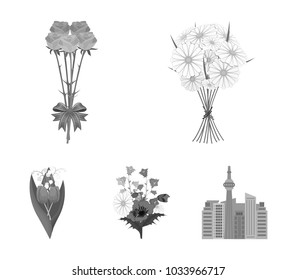A bouquet of fresh flowers monochrome icons in set collection for design. Various bouquets vector symbol stock web illustration.