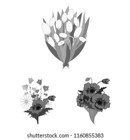A bouquet of fresh flowers monochrome icons in set collection for design. Various bouquets vector symbol stock web illustration.