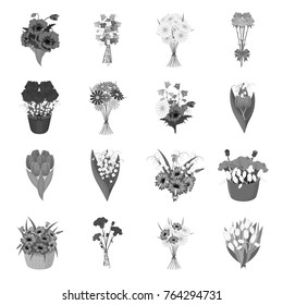 A bouquet of fresh flowers monochrome icons in set collection for design. Various bouquets vector symbol stock web illustration.