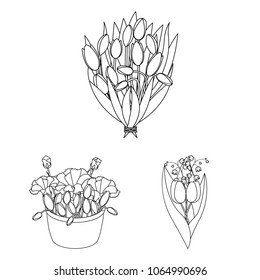 A bouquet of fresh flowers outline icons in set collection for design. Various bouquets vector symbol stock web illustration.