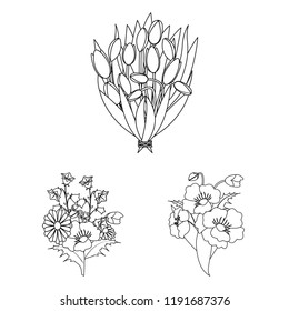 A bouquet of fresh flowers outline icons in set collection for design. Various bouquets vector symbol stock web illustration.