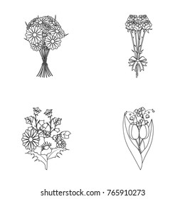 A bouquet of fresh flowers outline icons in set collection for design. Various bouquets vector symbol stock web illustration.
