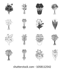 A bouquet of fresh flowers outline,monochrome icons in set collection for design. Various bouquets vector symbol stock web illustration.