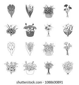 A bouquet of fresh flowers outline,monochrome icons in set collection for design. Various bouquets vector symbol stock web illustration.