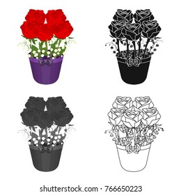 A bouquet of fresh flowers single icon in cartoon,black,monochrome,outline style for design. Bouquet vector symbol stock illustration web.