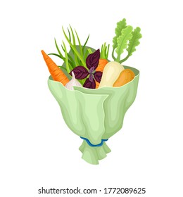 Bouquet of Fresh Vegetables Wrapped in Paper Vector Illustration