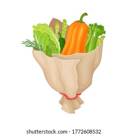 Bouquet of Fresh Vegetables Wrapped in Paper Vector Illustration