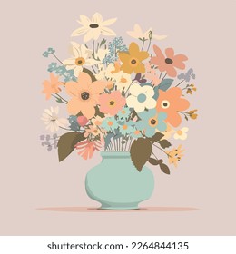 Bouquet of freshly picked spring flowers arranged in a vase