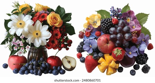 bouquet of fruit and flower isolated on white 