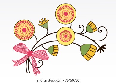 bouquet of  funky flowers  with beautiful pattern bow