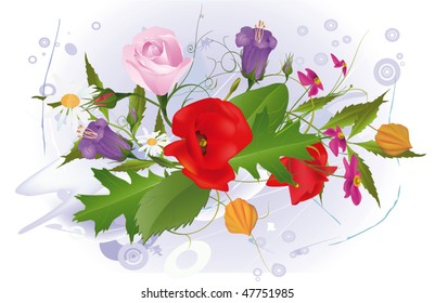 bouquet from garden and wild flowers
