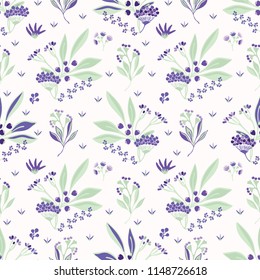 Bouquet Garni Herbs Seamless Vector Pattern, Hand Drawn Floral Berry Illustration for Trendy Fashion Prints, Kitchen Home Decor, Scrapbook, Gardening Stationery, Food Blog Background, Nature Gift Wrap