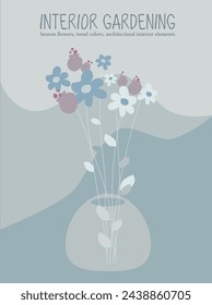 Bouquet in a glass vase, home gardening. Cover and banner