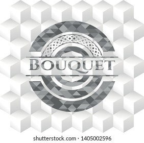 Bouquet grey badge with geometric cube white background