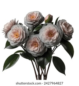 bouquet of grey color Camelia flower vector artwork 