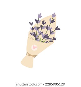 Bouquet of hand drawn lavender flowers. Vector illustration. Simple flat style.