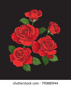 A bouquet of hand-drawn red roses. Vector illustration.